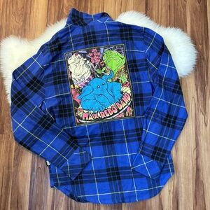 Disney Star Wars Max Rebo Blue Black Plaid Long Sleeve Flannel • Size S